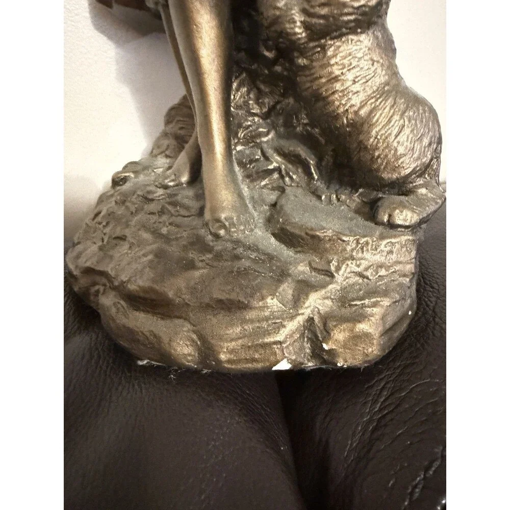 Vintage 1993 Austin Sculpture Morning Walk Woman Fruit Basket Dog 14.5” Statue